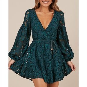 Autumn Leaves Dress in Teal